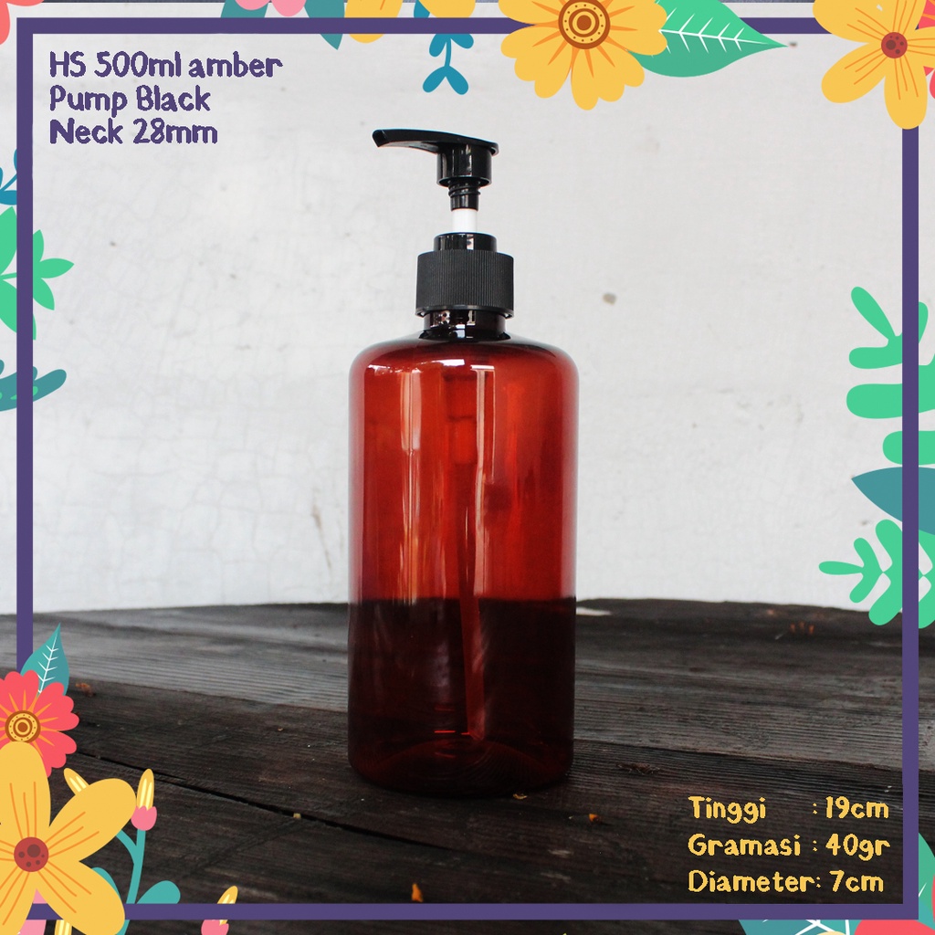 BOTOL PLASTIK HS 500ML AMBER COKLAT TUTUP PUMP HITAM N28 IMPORT TEBAL PET MURAH AESTHETIC LOTION GEL