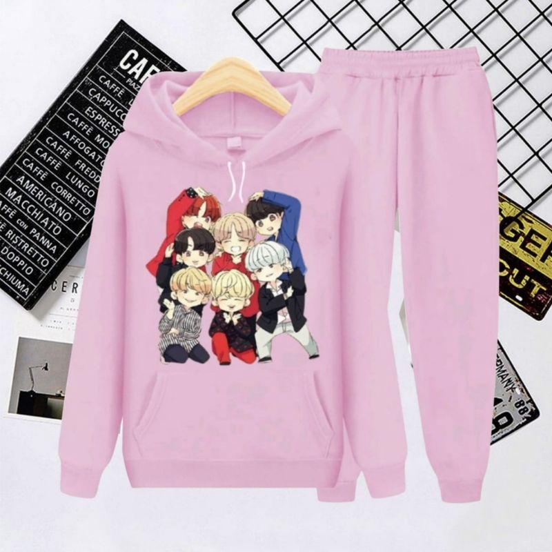 SETELAN HOODIE ANAK BT21 KOREA MODEL KEKINIAN UMUR 3-16 TAHUN