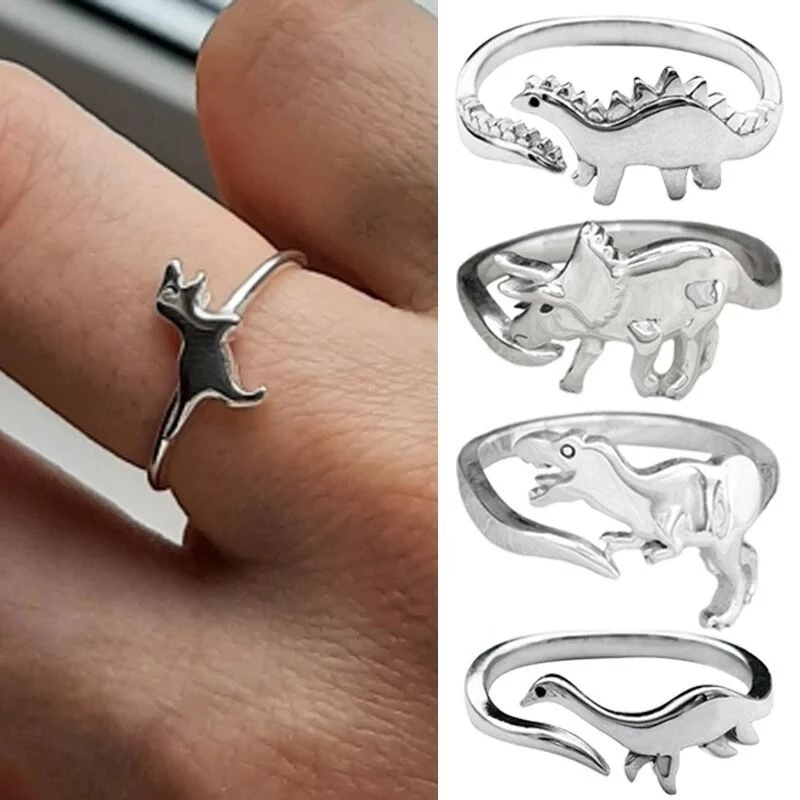 Cincin Model Terbuka Dapat Disesuaikan Desain Hewan Dinosaurus Untuk Unisex