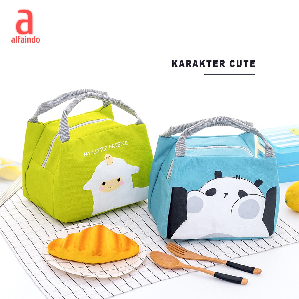 Alfaindo Tas Tempat Kotak Makan Bekal Lunch Box Anak Tahan Panas Praktis Motif Binatang TM015