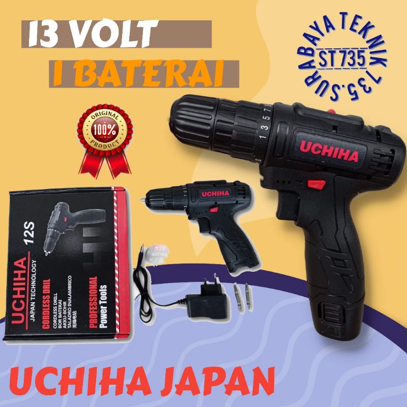 Mesin Bor Baterai Cordless 13vf 25torsi Uchiha Tembok Besi Kayu