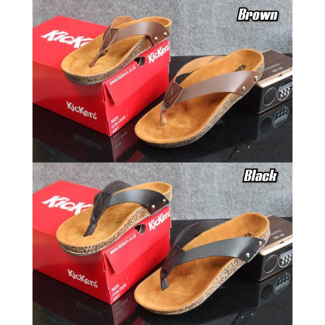 Sendal Pria Slide Kickers Urban Bahan Kulit Santai Nyaman Jalan NgemalL HangOut Kekinian Semi Formal