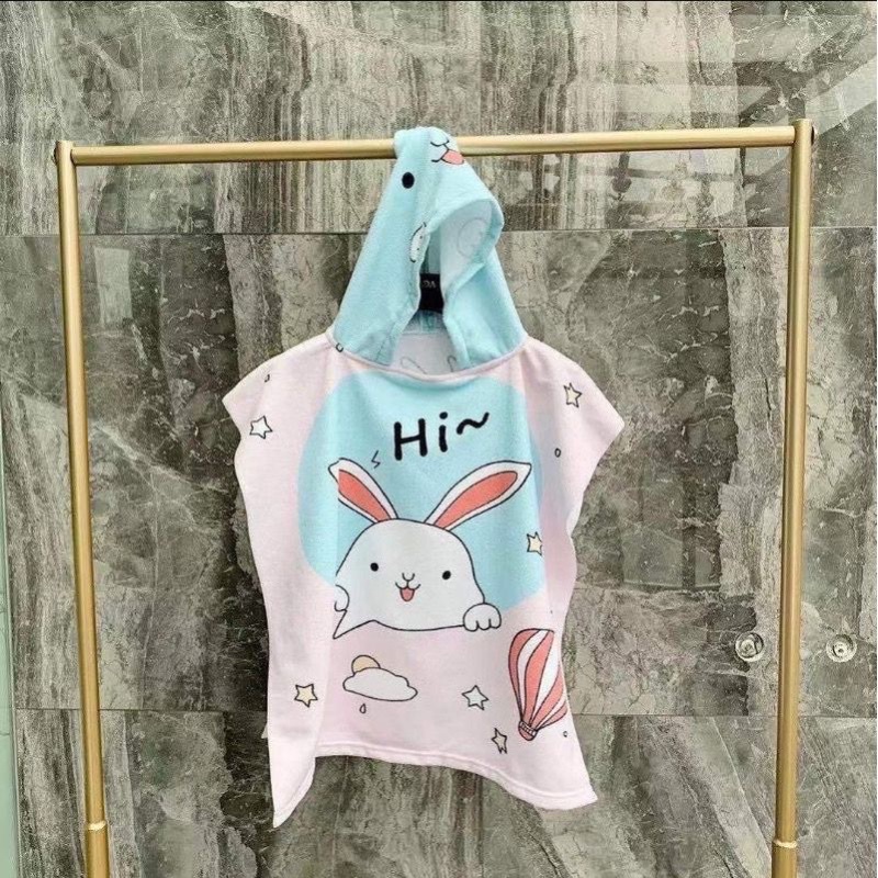 Handuk Ponco Anak Motif Karakter Microfiber-Rabbit PinkBlue