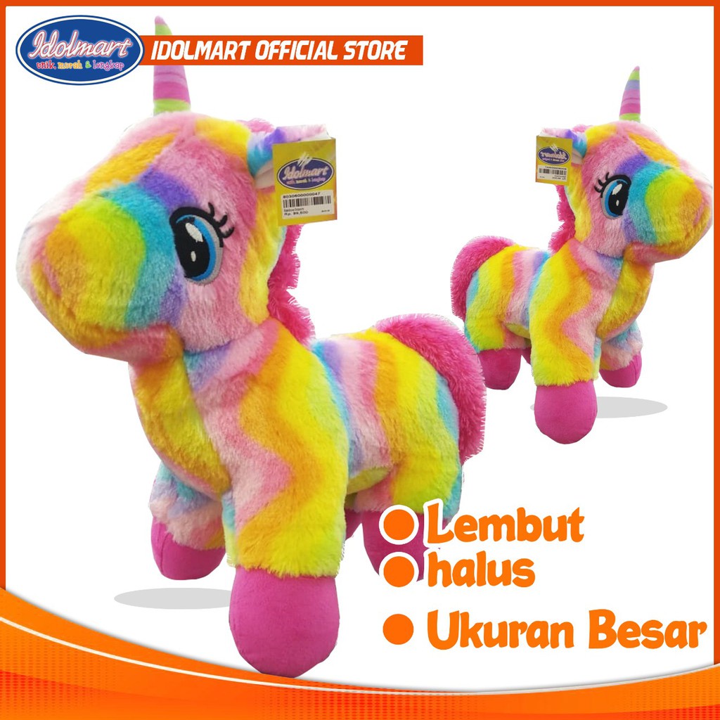 IDOLAKU Boneka Unicorn Rainbow - Boneka Bulu