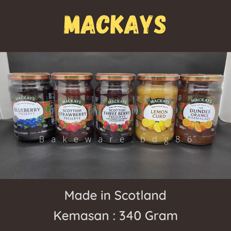 

MACKAYS JAM 340 GRAM / SELAI BUAH STRAWBERRY BLUEBERRY LEMON CURD ORANGE