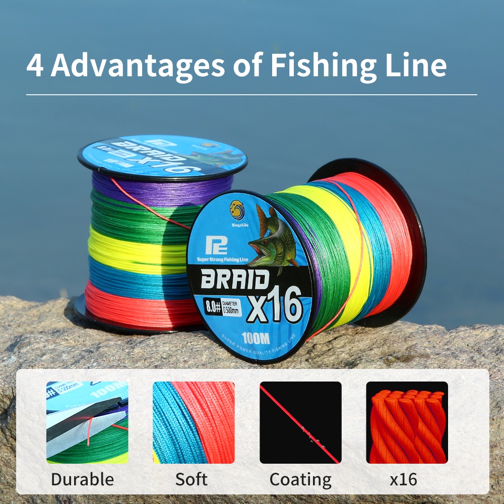 Bingolife Senar Pancing x12 x16 Garis Alat Pancing Lengkap Fishing Line Benang PE 100M Jepang Tarikan Kuat Kawat Dikepang Garis Utama Sepuluh Meter Satu Warna Umpan Laut Dalam Memancing Ikan Laut Tangguh Dan Tahan Aus Menangkap Ikan Besar