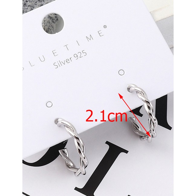 LRC Anting Tusuk Fashion Platinum Plated Gold Small Semi-circular Hollow S925 Silver Needle Earrings