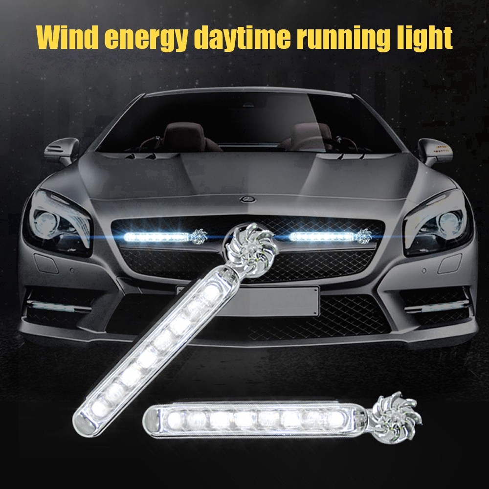2PCS Lampu DRL tenaga angin mobil Grill 8 LED Tenaga Angin Tanpa Kabel A313