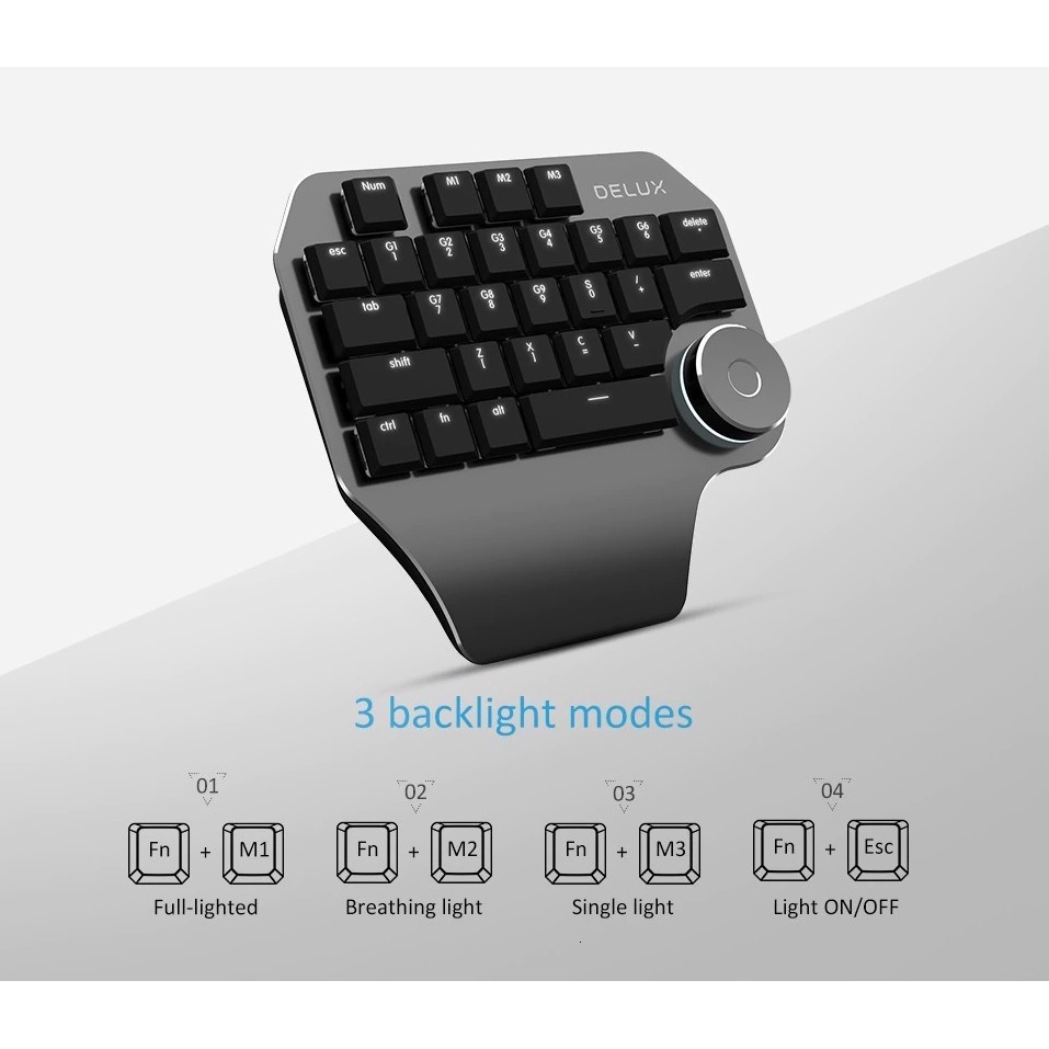 DELUX T11 BASIC Designer Single Hand Keyboard Keypad with Smart Dial