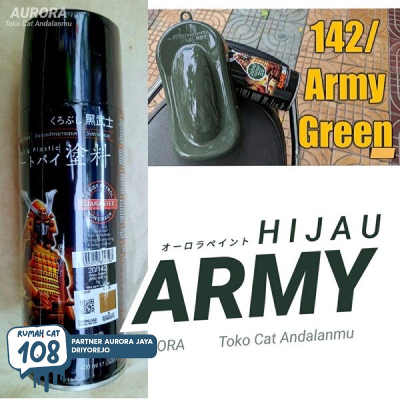 

Pilox Samurai Army Green 142 Hijau Tentara Abri Armi Gelap Tua Cat Pilok 400ml Tahan Bensin
