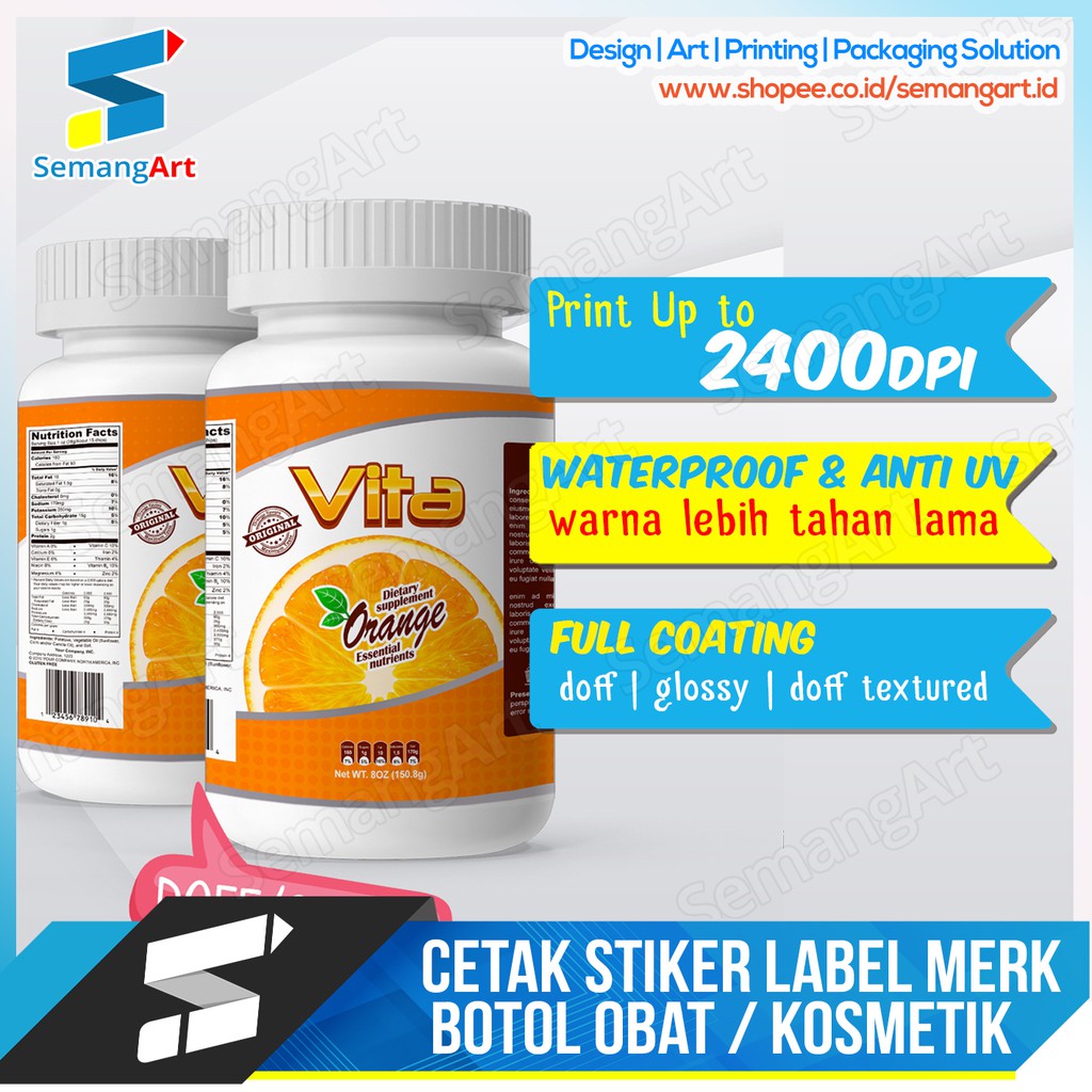 

Stiker Sticker Kemasan Label Botol / Jar Kosmetik Obat Herbal Printing Anti Air & Anti UV