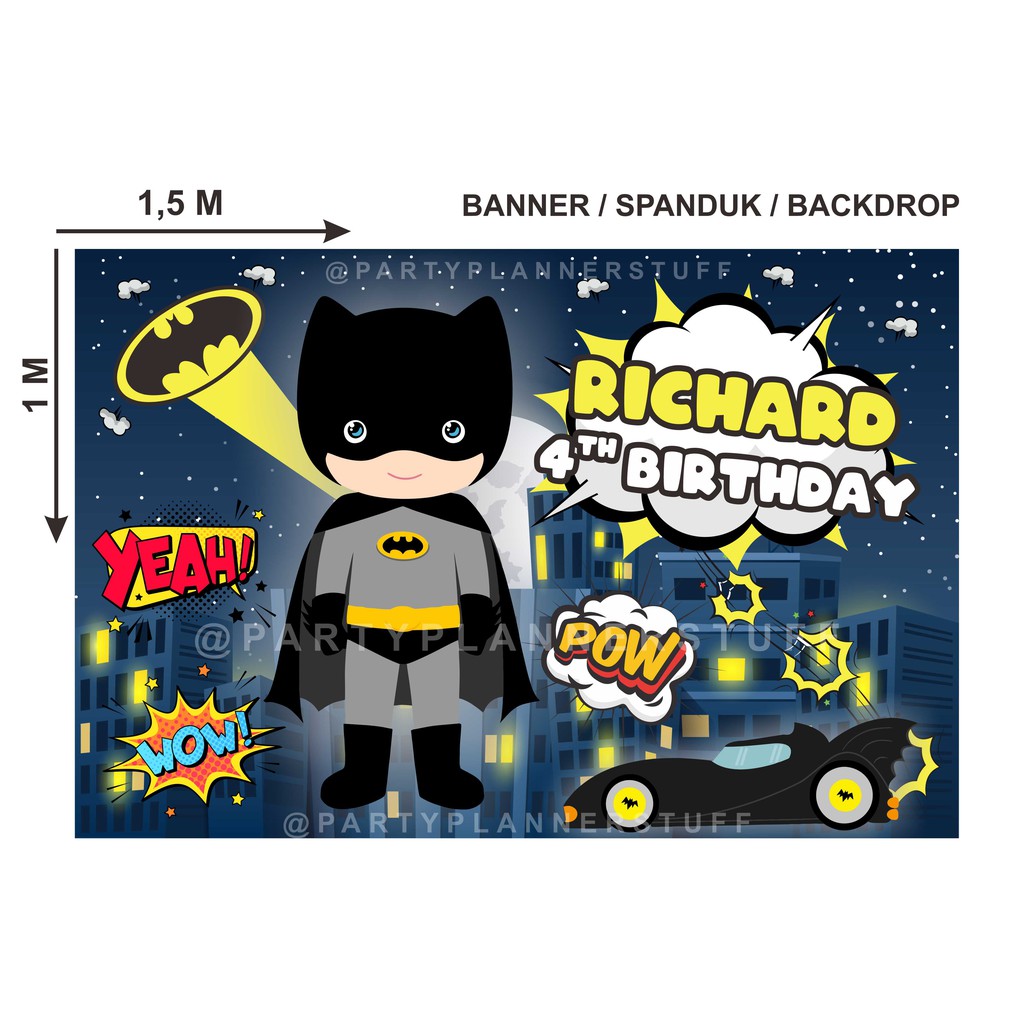 Banner batman backdrop batman spanduk batman ulang tahun anak tema superhero batman murah custom