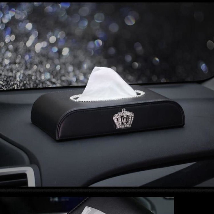 Crown Car Tissue Leather Box Kotak Tempat Tisu Kulit Dashboard Mobil Mahkota