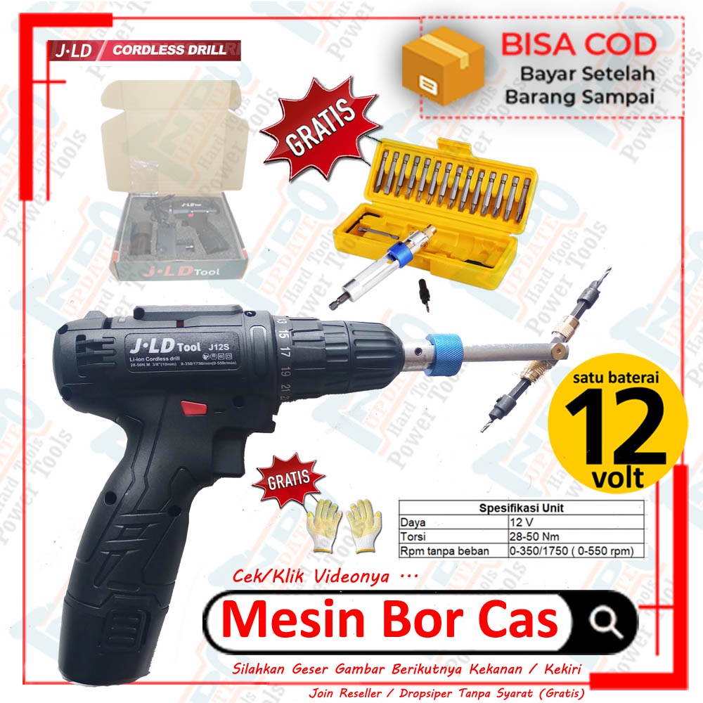 Jual Mesin Bor Baterai Cordles Jld 12s 12v 1baterai Drill Bit Set 20 ...