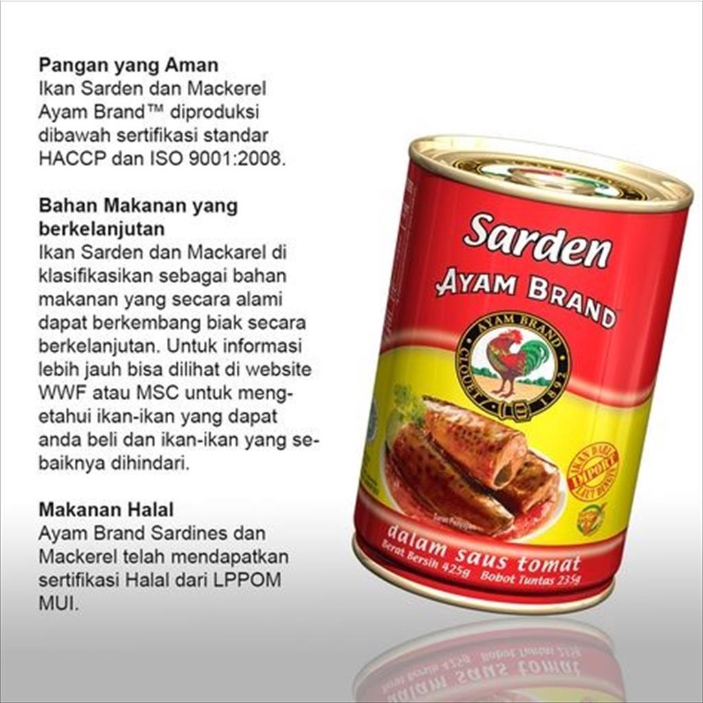 AYAM BRAND 230 GR IKAN SARDINES KALENG SARDEN FISH DALAM TOMAT HALAL