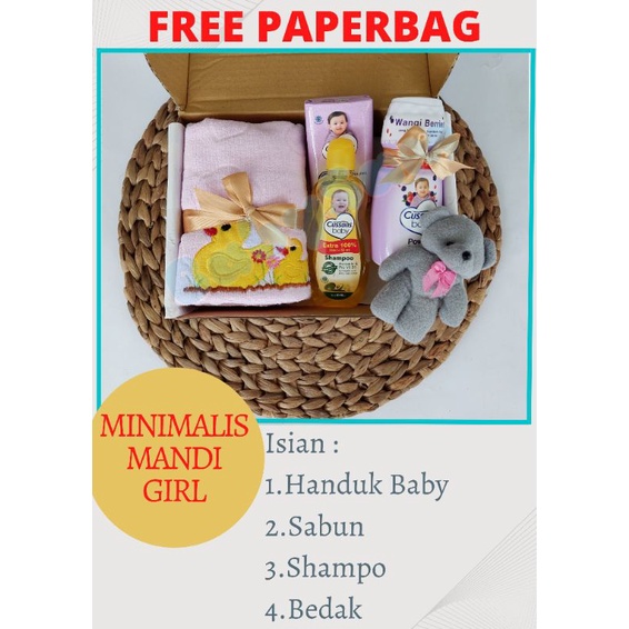 FREE PAPERBAG HAMPERS BAYI BABYSAM BAJU BAYI || HAMPERS ROK TUTU BAYI || PARCEL BAYI || BABYSAM BABY GIFT || KADO KELAHIRAN BAYI || HAMPERS BAYI LAKI-LAKI DAN PEREMPUAN-Minimalis Mandi Girl