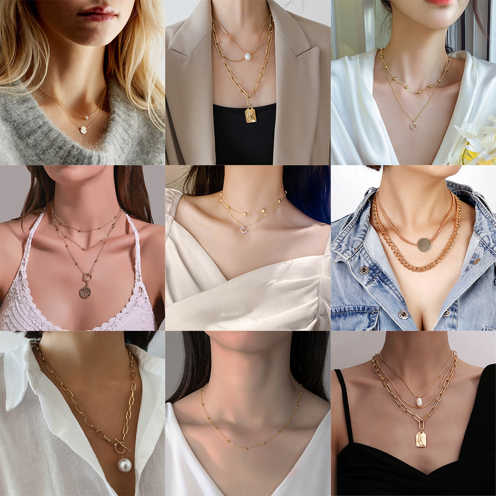 Elegant Personalized Heart Clavicle Chain Fashion Multilayer Butterfly Pearl Gold Necklace Women Jewelry Accessories
