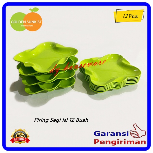 Piring Segi Ukir Plastik 12 Buah - 6 Buah Bpa Free Golden Sunkist TK 302