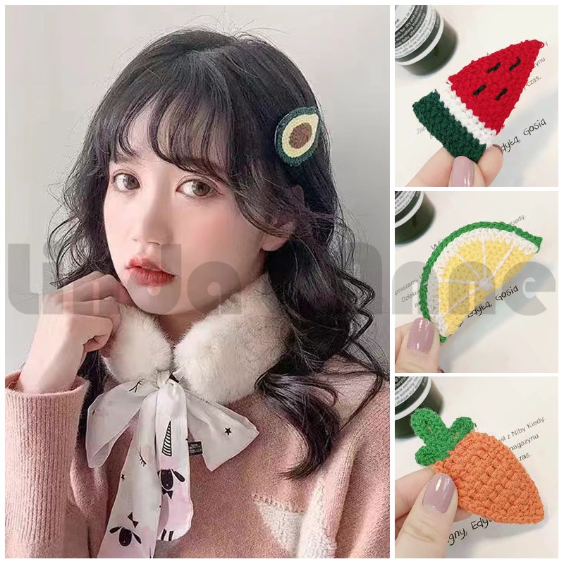 Jepitan Rambut Wanita Rajut Motif Buah Model Simple Korean Aksesoris Fashion