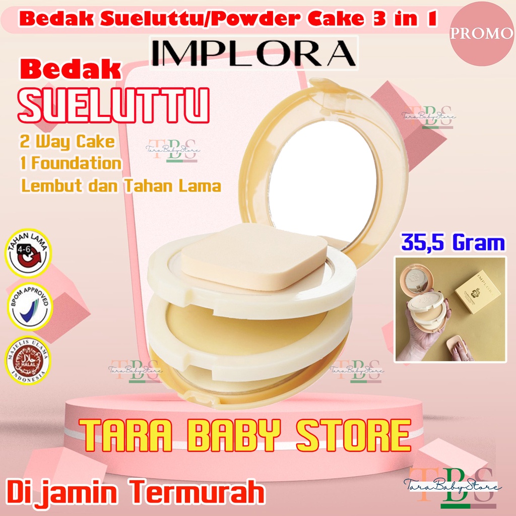 IMPLORA Bedak Sueluttu Powder Cake 3in1 320 | Two Color Two Way Cake One Foundation | Bedak Padat | Foundation Powder |❤ TARABABYSTORE ❤