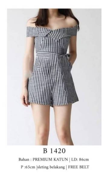 baju murah 1420 jumpsuit plaid sabrina belt