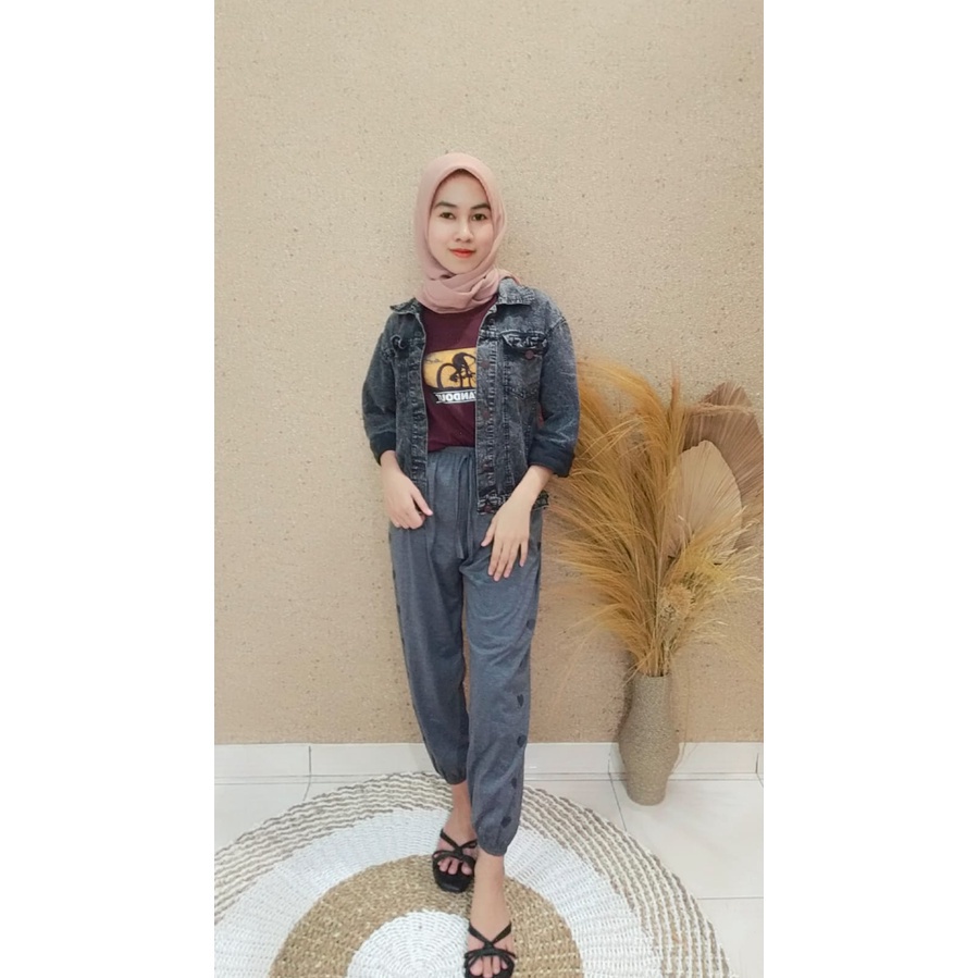 Tq88indonesia Celana Jogger Wanita  Sweat Love / Joger Pant / Pakaian Santai Wanita / Ootd Kekinian