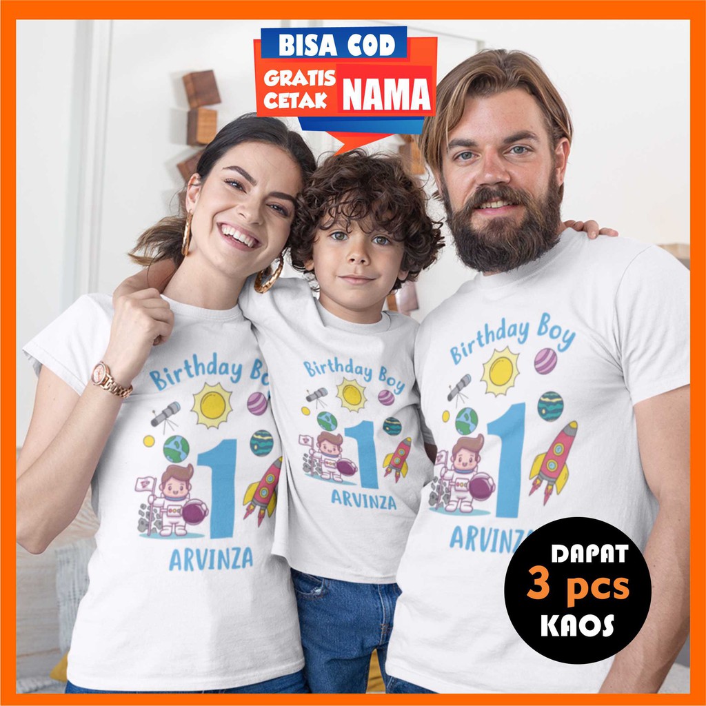 Baju Kaos  Ulang Tahun Ultah Astronot Couple Keluarga Family Ultah Birthday Astronot Cetak Sablon Na