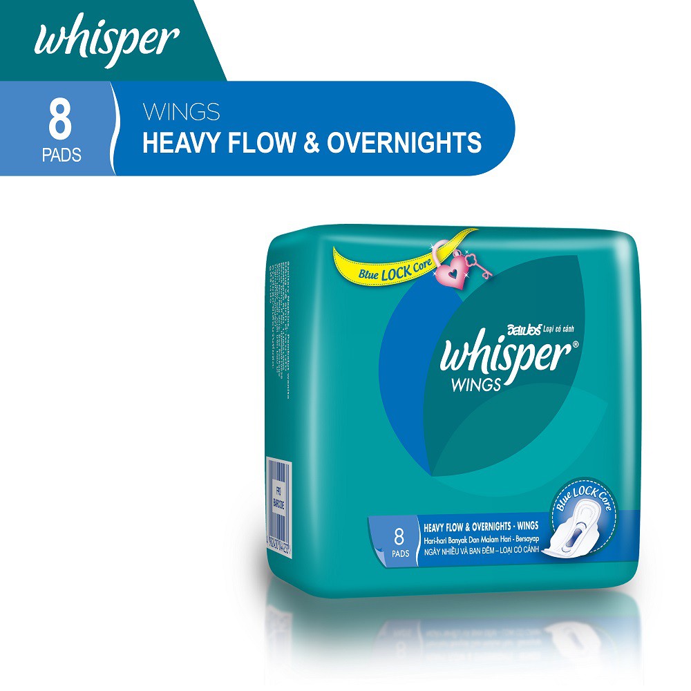 Whisper Pembalut Heavy Flow & Overnight Wings 8 Pads