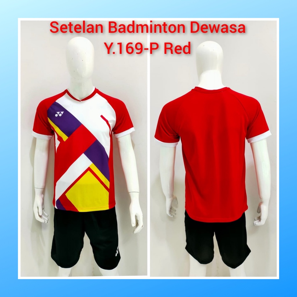 Kaos bulutangkis pria baju badminton dan celana jersey setelan wanita dewasa t-shirt outfit seragam jarsey kostum olahraga pakaian apparel sport jersy bulu tangkis casual jersi sudirman cup suit Y169 merah polos