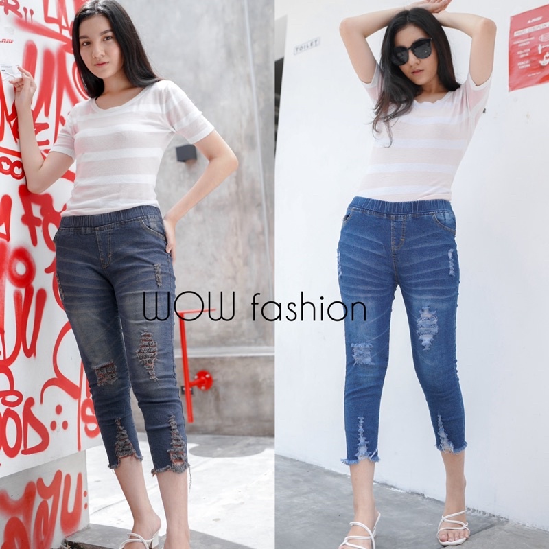 RUSH JEANS - CELANA JEANS HIGWAIST SOBEK DEPAN WANITA