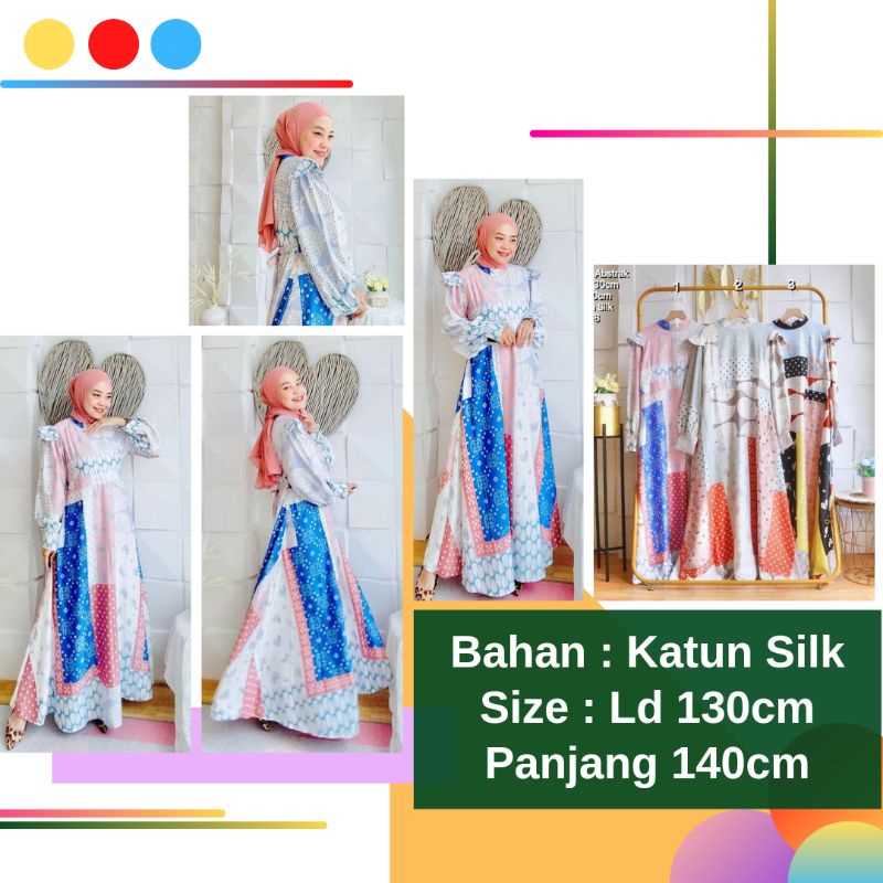 BJ Dress Gamis Katun Silk Wanita Jumbo Big Size Dress Ld 130 Abstrak Maxi