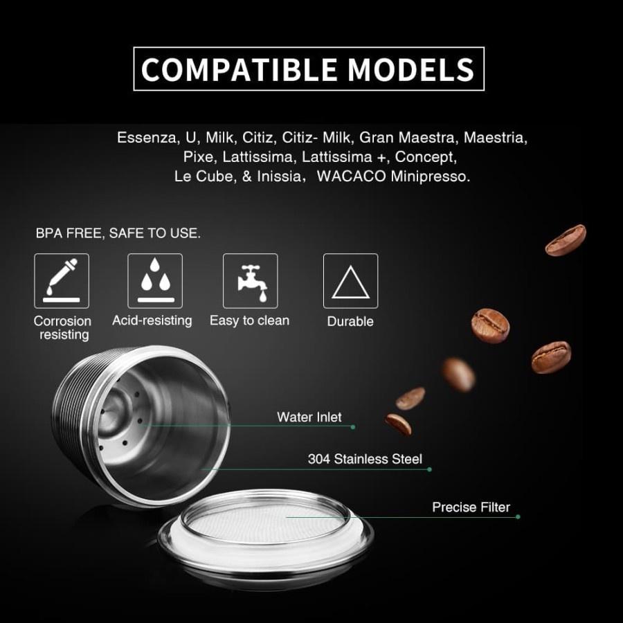 Refillable Capsule Stainless Steel - Tamper for Nespresso Coffee