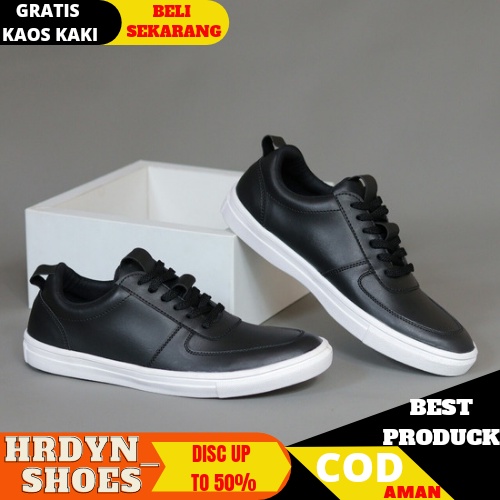 TERBARU !!! 100% KULIT ASLI SNEAKERS PRIA KASUAL SPORTY HEROES REGAN HITAM COKLAT ORIGINAL a