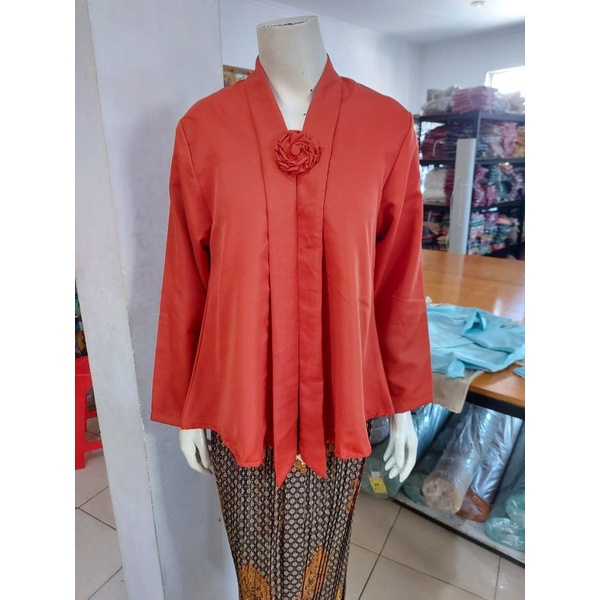 (P92/100) Kebaya floy TANGAN PANJANG kutubaru std-jumbo busui kartini KeroncongBusana (PJG)-Merah Bata