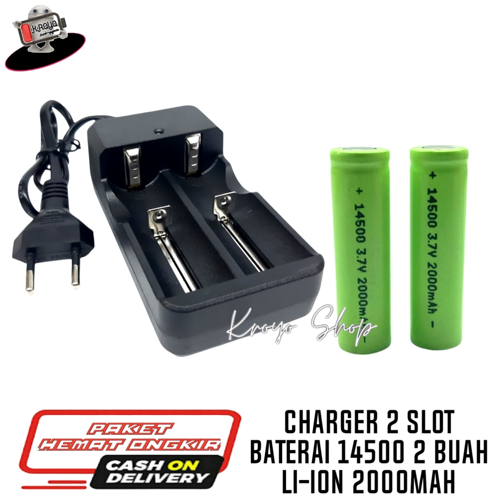 Charger 4.2V-1000mA + 2pcs Battery Lithium 14500 Li-ION 3.7V - 2000mAh