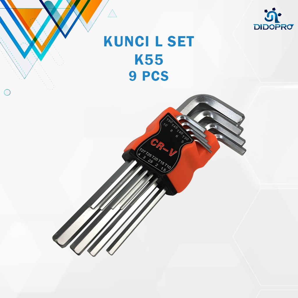 K55 Kunci L Set - Hex Key Set 9pcs Cr-V