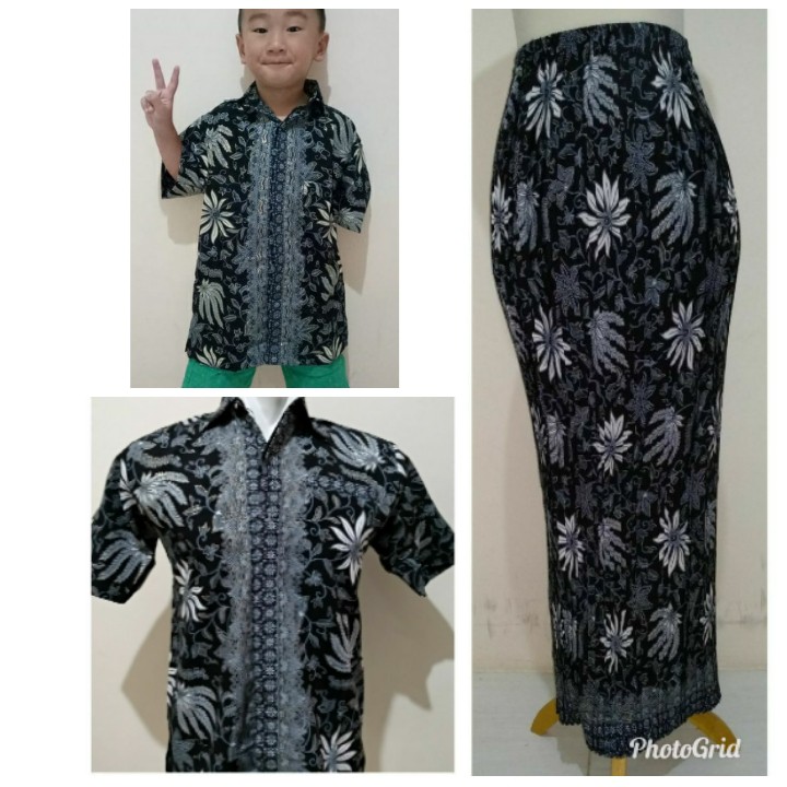 SB Collection Couple Family Selly Rok Plisket Maxi Jumbo Dan Kemeja Batik Anak Ayah