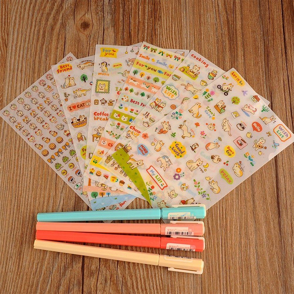 Lanfy Stiker Kertas Kucing 6lembar/set Stiker Cover Diary Sticker Dekorasi Transparan Kartun Lucu Cantik Motif Kucing Kecil Dekorasi Foto Dinding