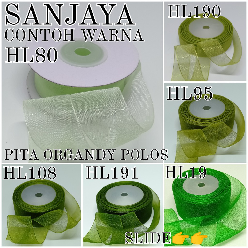 [1 Slop] Pita Organdi 1/8 Inch, 1/4 Inch, 3/8 Inch, 1/2 Inch, 3/4 Inch, 1 Inch, 1 1/2 Inch, 2 Inch / Pita Organdi Warna / Pita Organza / Pita Kado Warna / Pita Organdy Polos Hl