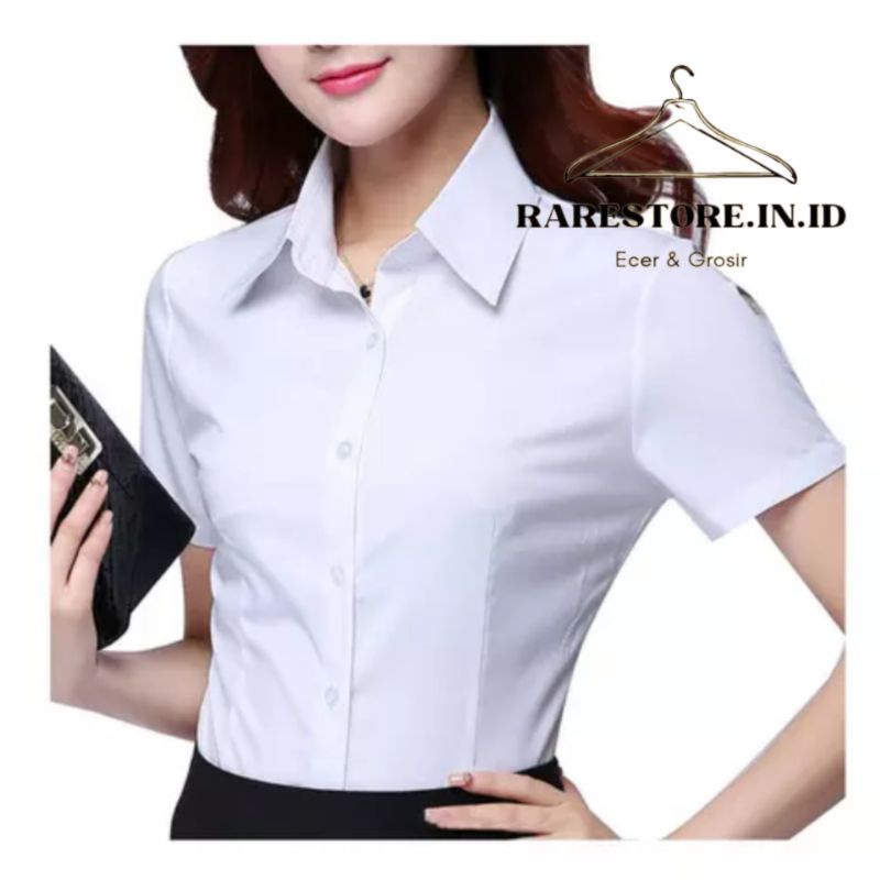 Kemeja kantor polos pendek putih Kemeja polos Kemeja ngantor Kemeja wanita Kemeja polos Kemeja putih
