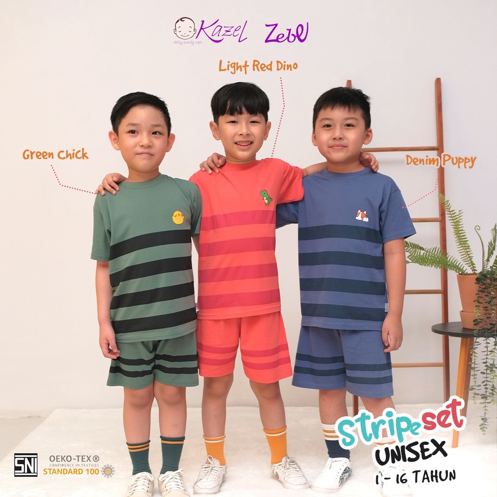 Baju Bayi Setelan Pendek Anak Laki Laki Perempuan 1-5 Tahun Kazel Stripe Set Motif Unisex Edition (1Stel)