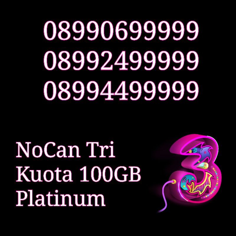 NOCAN Nomor Cantik 11 Digit Panca 9 Kartu Perdana Tri 3 4G Kuota 100Gb