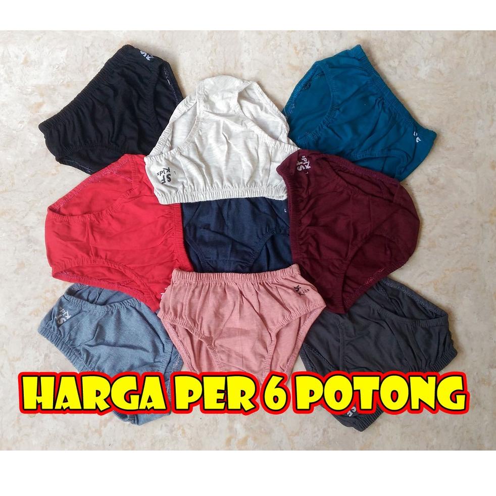 6 pcs Celana Dalam Anak Laki Polos (3-10 th) Bahan Katun Dari Konveksi  Meriah I10F