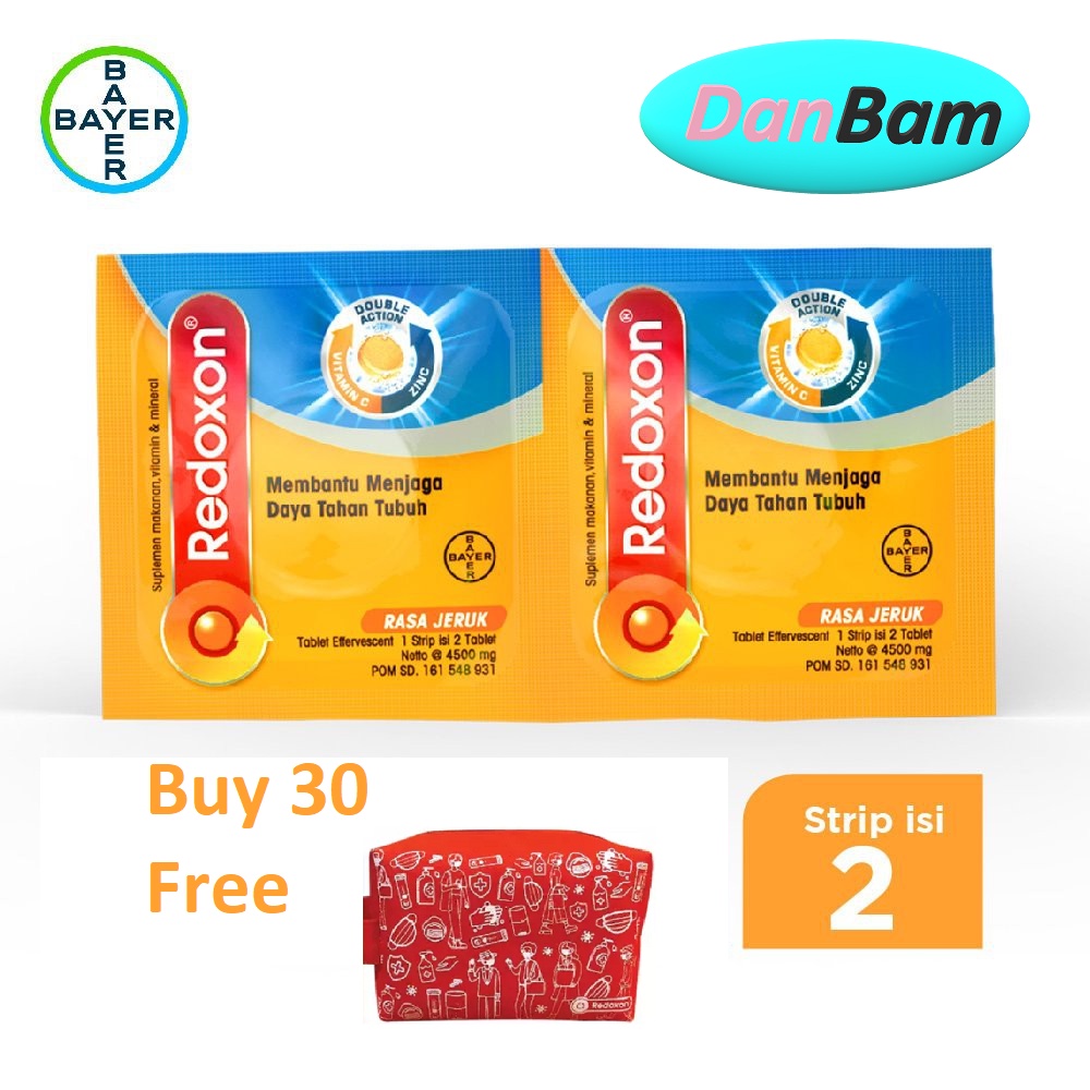 Redoxon Vitamin C, D &amp; Zinc Rasa Jeruk 2 Sachet Strip