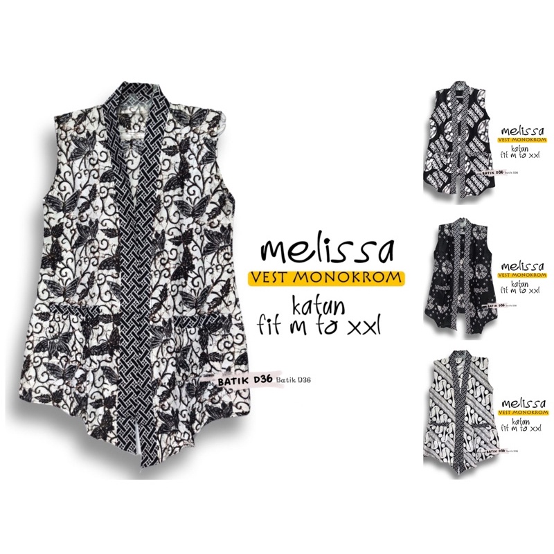 Vest Monokrom Melissa Batik Modern Cardi Lancip Monochrome Kardigan Wanita Casual Outerwear Kerja Kondangan Kantoran