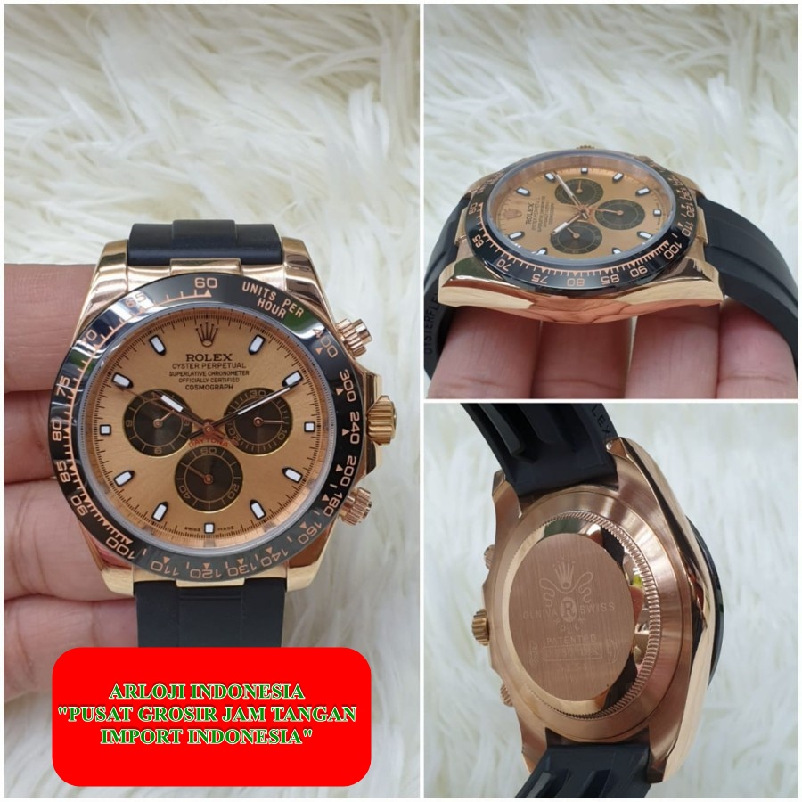 Jam Rolex Daytona Rose Gold Metic Saphire Ring Ceramic Garansi 1th