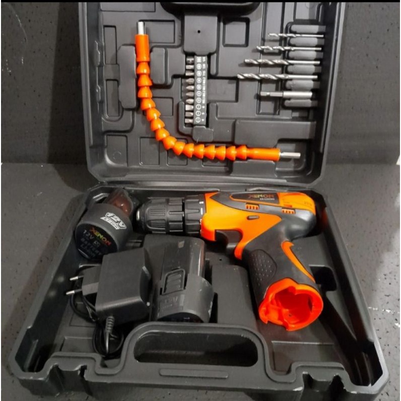 xenon cdd505 bor besi kayu cordless drill 12v 2 baterai cdd 505