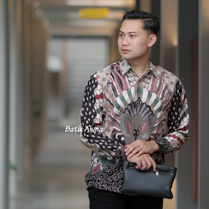 Kemeja Batik Pria Lengan Panjang Premium Modern Ori Full Furing Hem Baju batik Pria Lengan Panjang Solo Pake Puring Oringinal Reguler FASHION BATIK ALUNA Bahan Halus Tebal Kombinasi Kondangan