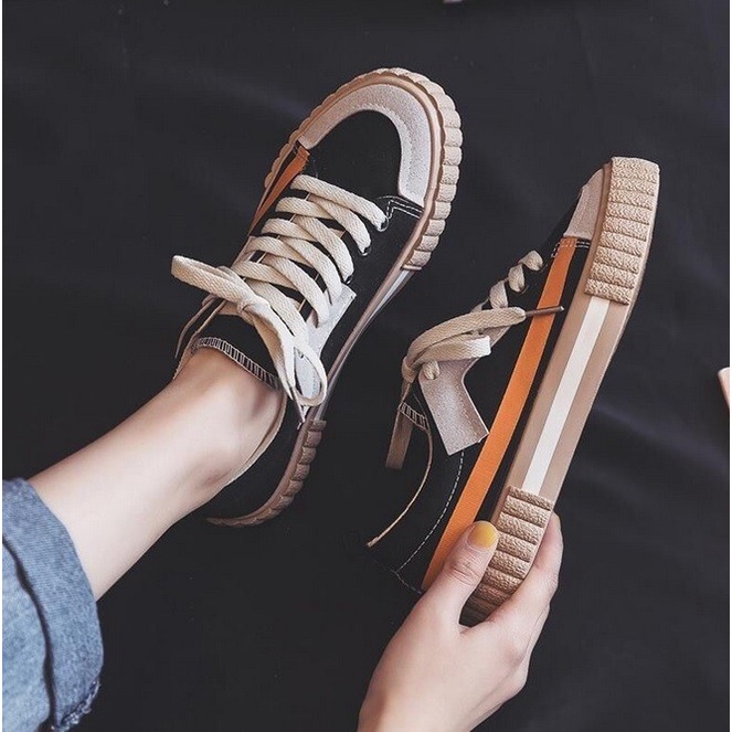 Ennwen SH39 Sepatu Wanita Import Sneakers Tali Sepatu Kanvas Flat Casual