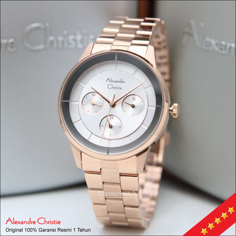 Jam Tangan Alexandre Christie Wanita AC 2714 Rosegold White Stainless Steel / Jam AC Original Cewek